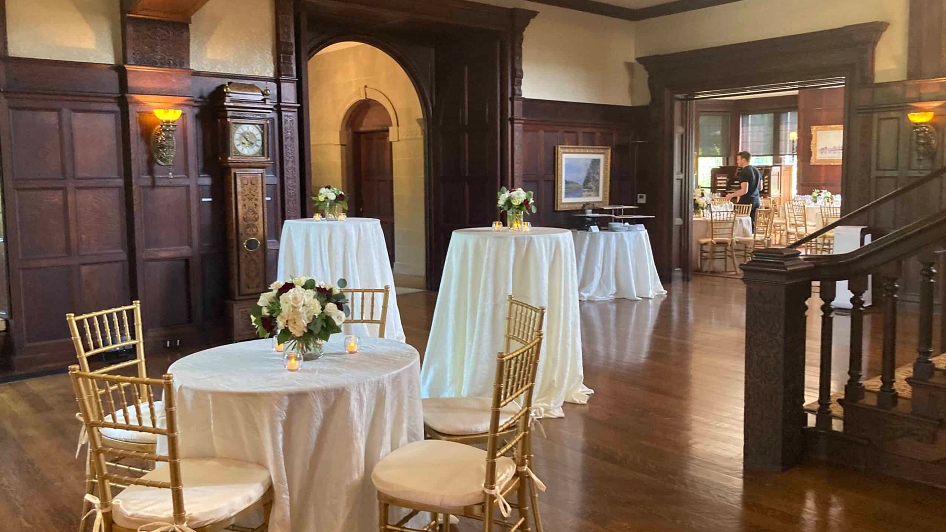 Photo by Samantha Nestory
 - High-top tables set up for an event at Stoneleigh inside the Main House.
