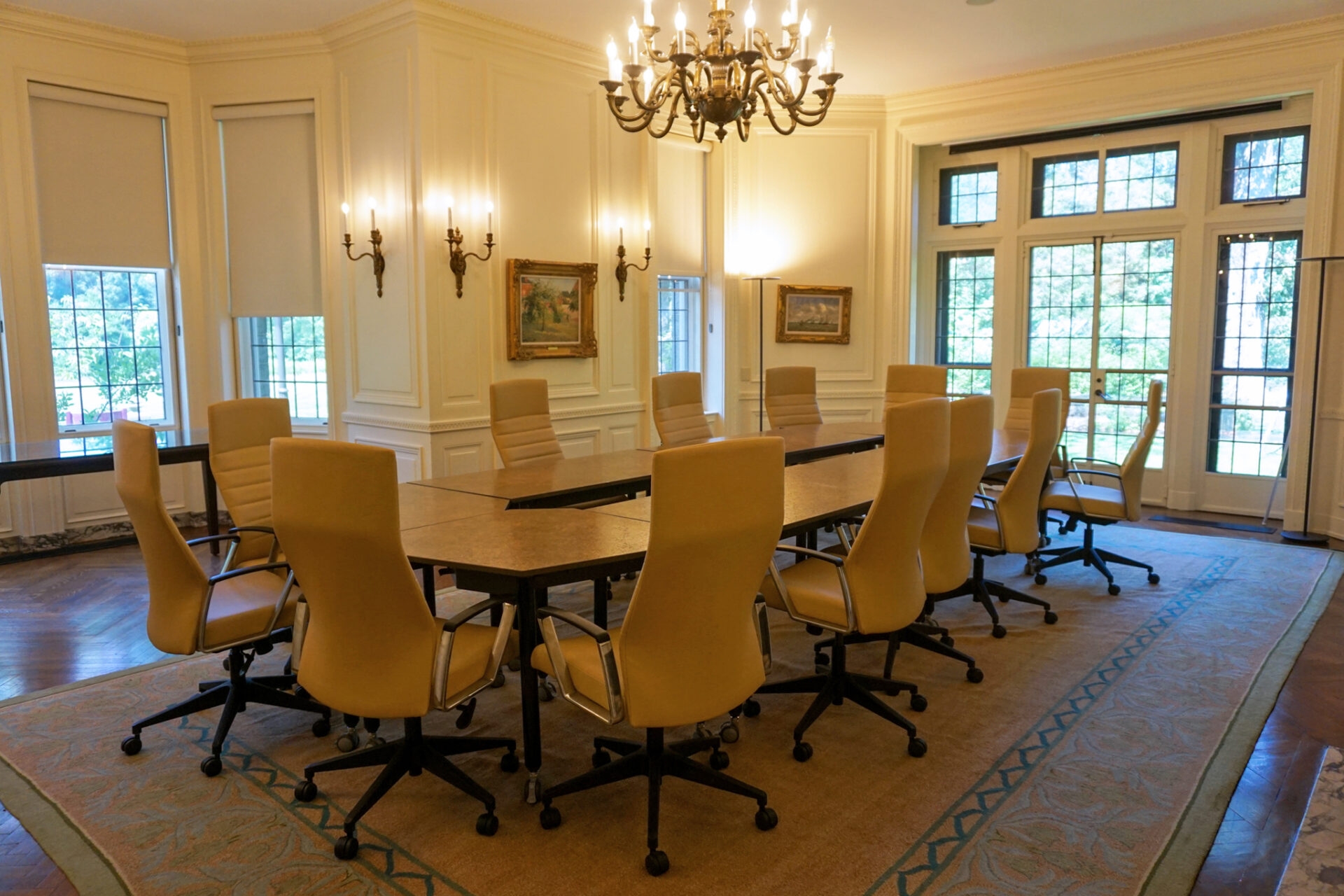 Photo by Samantha Nestory
 - Tables and chairs set up for an event inside the Main House at Stoneleigh.
