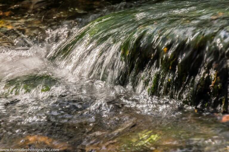 Water falling over rocks in a stream.