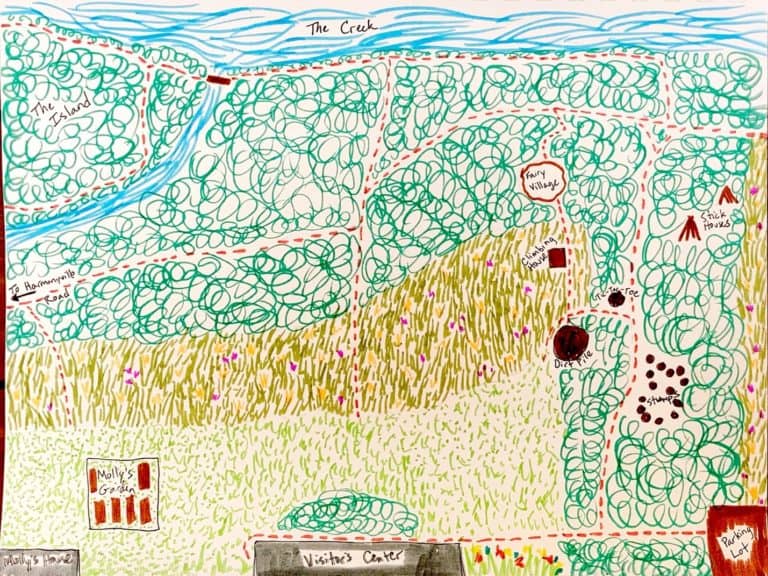 colorful drawing version of a map of Crow's Nest Preserve
