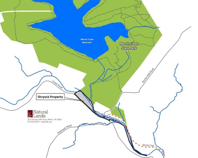 map depicting the Shryock property