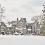 The front of Stoneleigh main house in snow