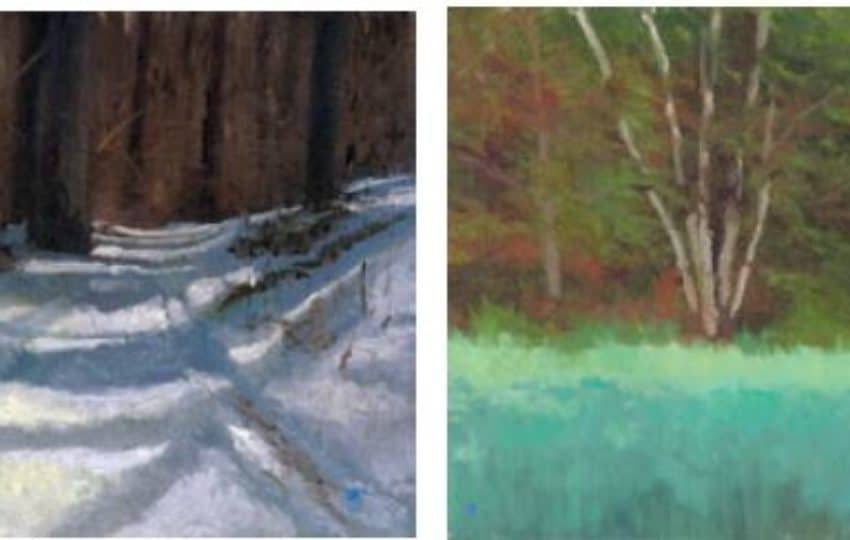 Four square paintings of natural areas