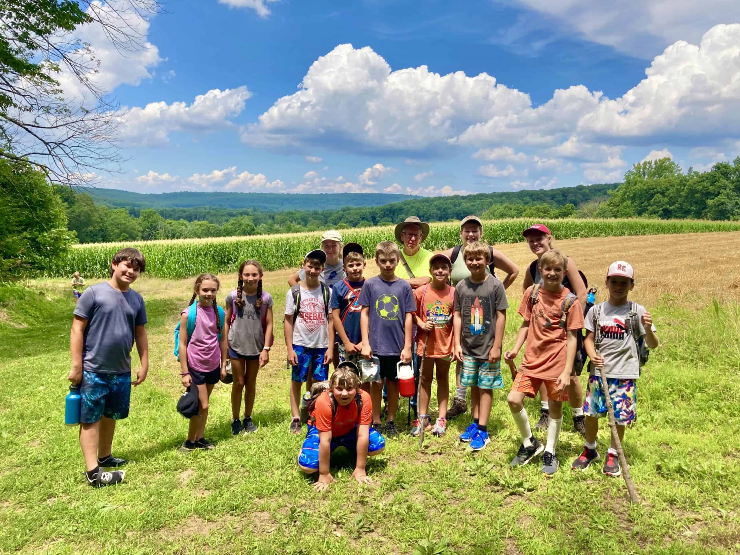 Campers posing for a photo during the Crow's Nest Challenge Hike