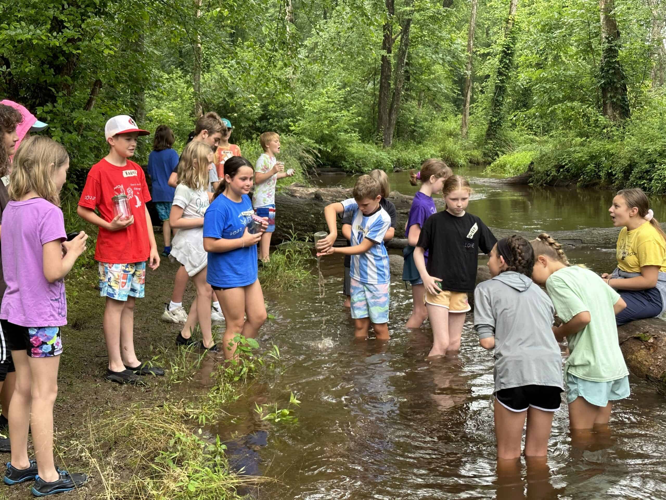 Crow's Nest camp kids collecting samples from French Creek