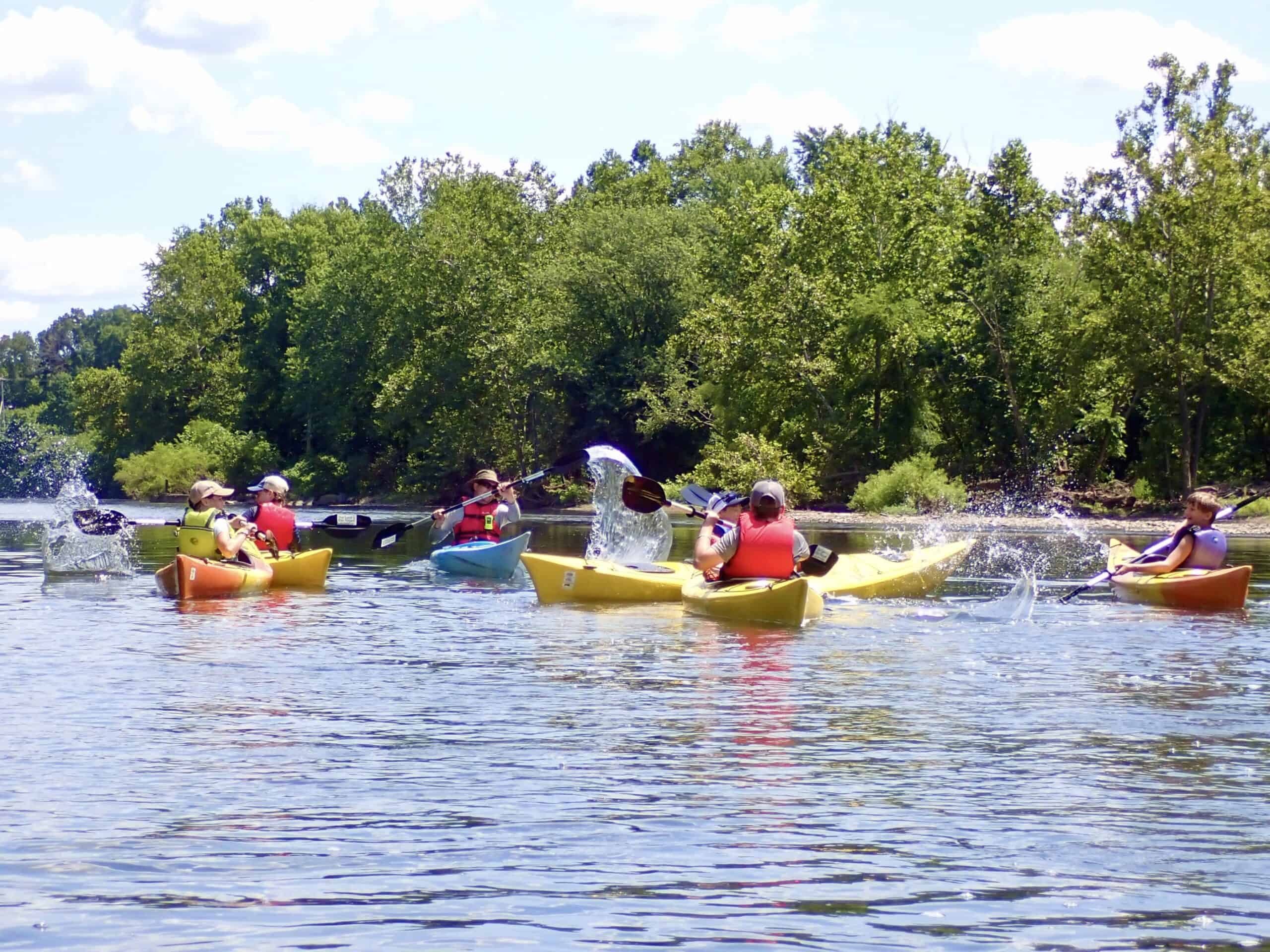 Kids in kayaks on Schuylkill River