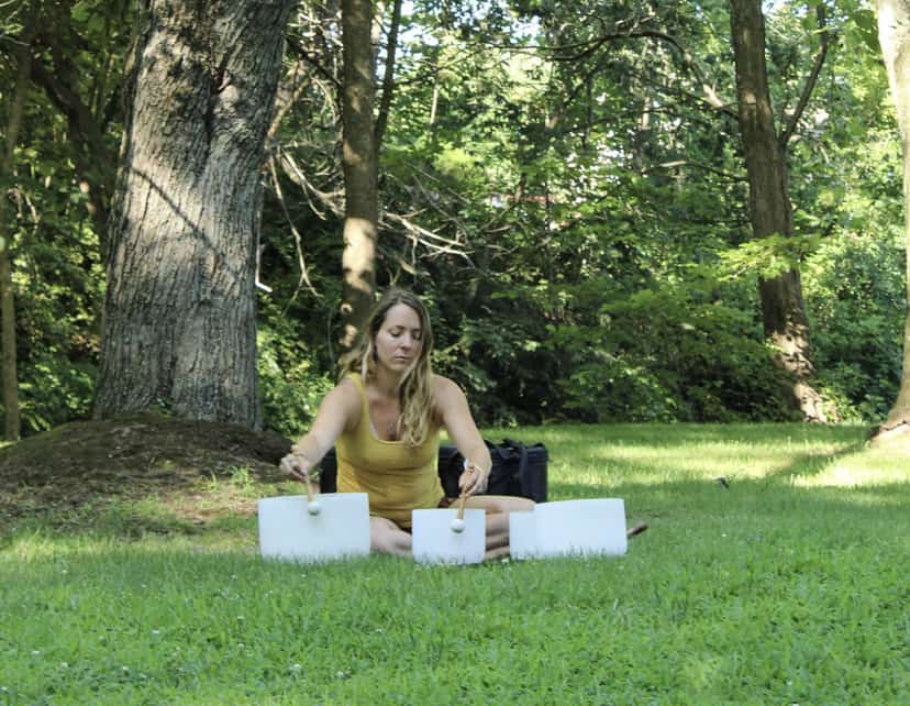 Yoga instructor Kristen Brower performing for a sound meditation