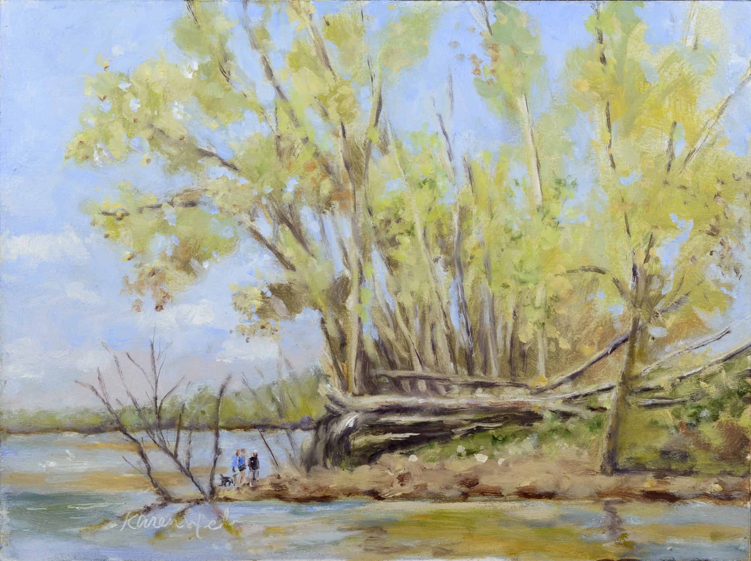 Landscape painting of Creek and trees by artist Karen Weber